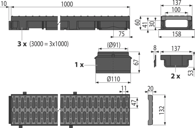 Комплект линеен отводнител 3 метра Alca AVZ112-G501 [2]