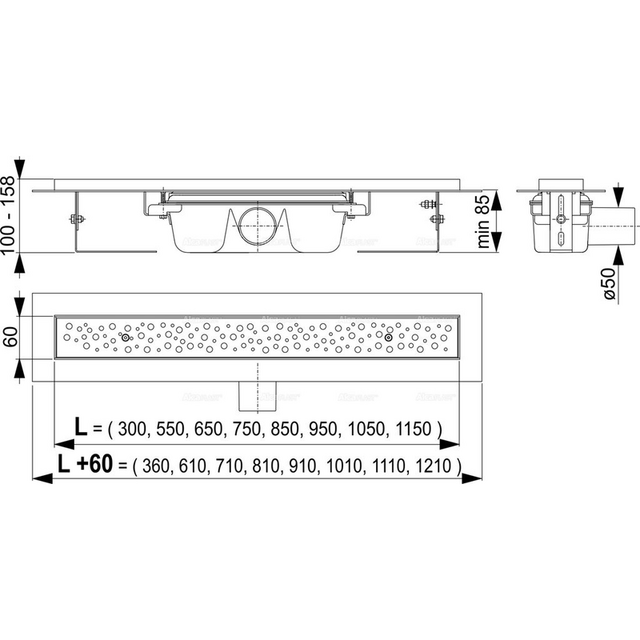 Решетка за подов линеен сифон Alca CRZ Bubble-650M [3]