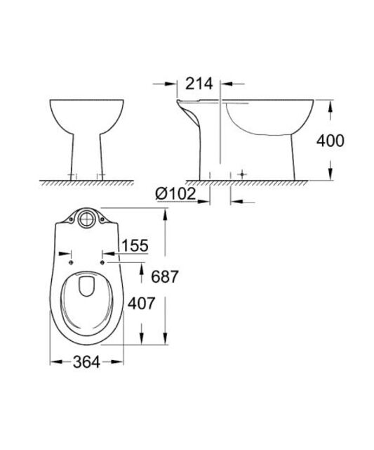Стояща тоалетна без ръб, за моноблок Grohe Bau Ceramic [2]